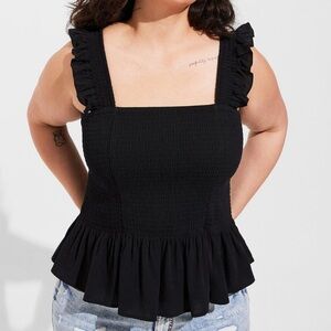Peplum Washable Crinkle Gauze Smocked Tank Top